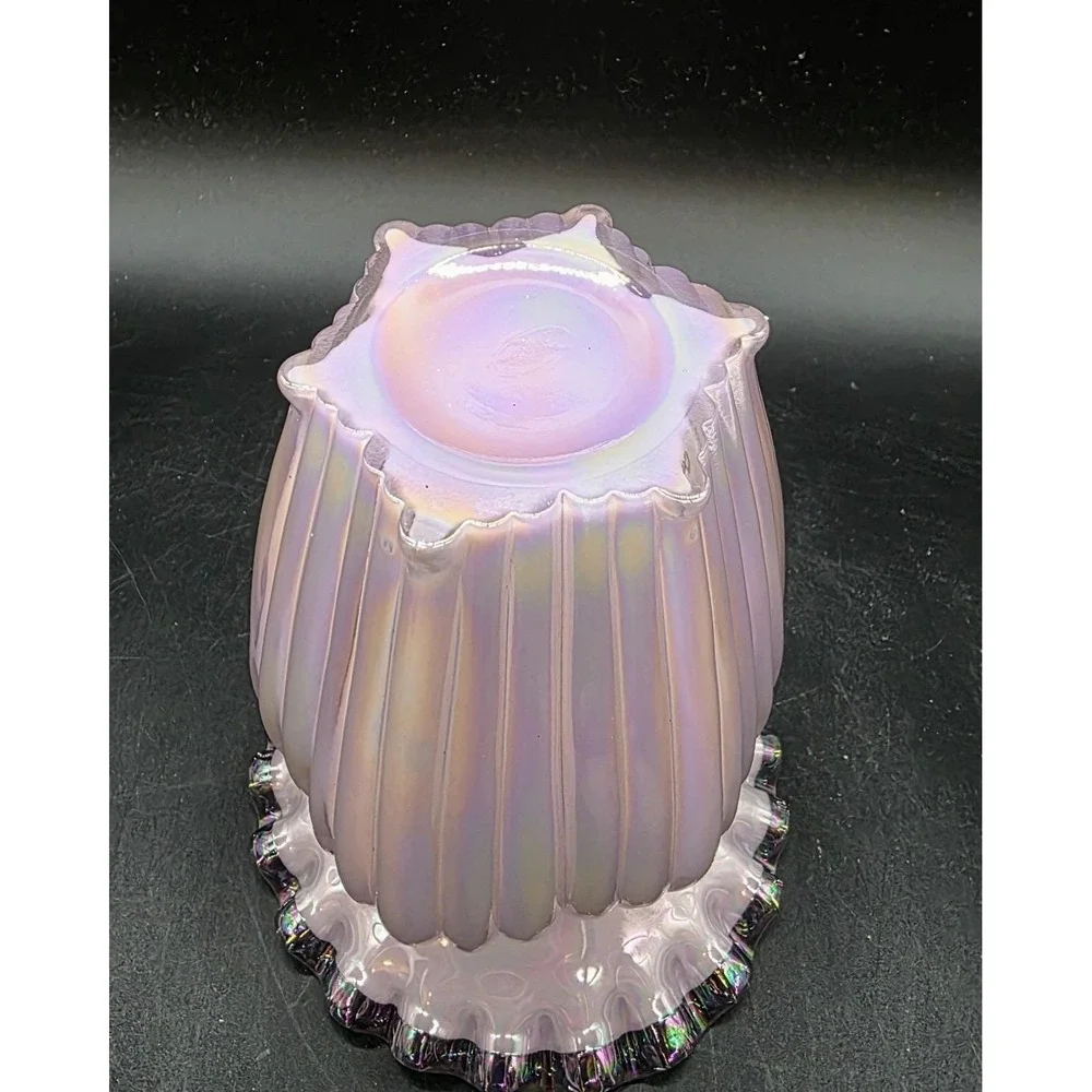 Vintage Fenton Art Glass 95th Anniversary Crimped Pink Cased Vase 5